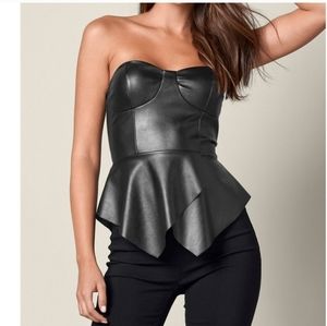 Venus Vegan Leather Black Strapless Bustier, Size M